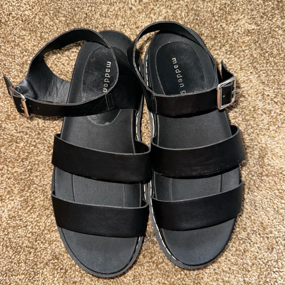 Madden Girl Black Triple-Strap Buckle Sandals
